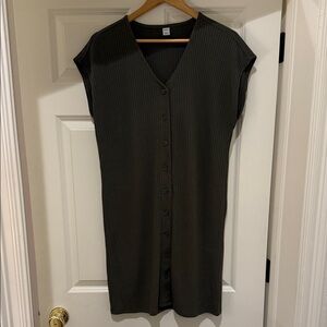 Olive Button-Down drop shoulder ribbed Dress